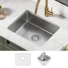Kraus KA1US21B - KRAUS Dex 21 in. Undermount 16 Gauge Antibacterial Stainless Steel Single Bowl Kitchen Sink