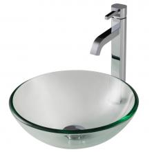 Kraus C-GV-101-14-12mm-1007CH - 14-inch Clear Glass Bathroom Vessel Sink and Ramus Faucet Combo Set with Pop-Up Drain, Chrome Fini