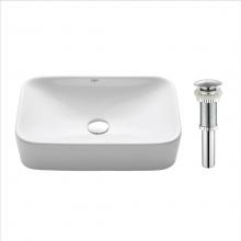 Kraus KCV-122-CH - KRAUS Soft Rectangular Ceramic Vessel Bathroom Sink in White with Pop-Up Drain in Chrome