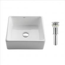 Kraus KCV-120-CH - KRAUS Square Ceramic Vessel Bathroom Sink in White with Pop-Up Drain in Chrome