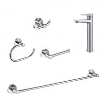 Kraus C-KVF-1400-KEA-188CH - Indy Single Handle Vessel Bathroom Faucet with 24-inch Towel Bar, Paper Holder, Towel Ring and Rob