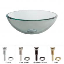 Kraus GV-101-14-SN - KRAUS 14 Inch Glass Vessel Sink in Clear with Pop-Up Drain and Mounting Ring in Satin Nickel