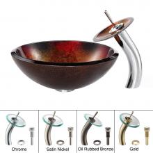 Kraus C-GV-680-19mm-10CH - KRAUS Mercury Glass Vessel Sink in Red/Gold with Waterfall Faucet in Chrome