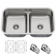 Kraus KBU32 - Premier 32-inch 16 Gauge Undermount 50/50 Double Bowl Stainless Steel Kitchen Sink