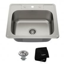 Kraus KTM25 - KRAUS 25 Inch Topmount Single Bowl 18 Gauge Stainless Steel Kitchen Sink with NoiseDefend Soundpro