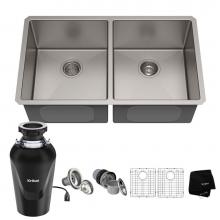 Kraus KHU102-33-100-75MB - Standart PRO™ 33-inch 16 Gauge Undermount 50/50 Double Bowl Stainless Steel Kitchen Sink with Wa