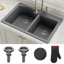 Kraus KGD-52GREY - Forteza™ 33” Dual Mount 50/50 Double Bowl Granite Kitchen Sink in Grey