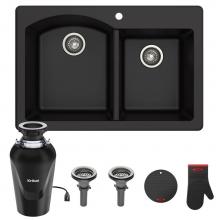 Kraus KGD-50BL-100-75MB - Forteza 33'' Dual Mount 60/40 Double Bowl Granite Kitchen Sink in Black with WasteGuard