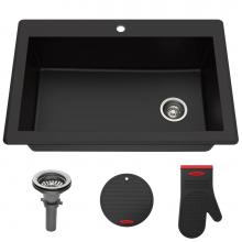 Kraus KGD-54BLACK - Forteza 33'' Dual Mount Single Bowl Granite Kitchen Sink in Black