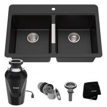 Kraus KGD-433B-100-75MB - KRAUS 33 Inch Dual Mount 50/50 Double Bowl Granite Kitchen Sink w/ Top mount and Undermount Instal