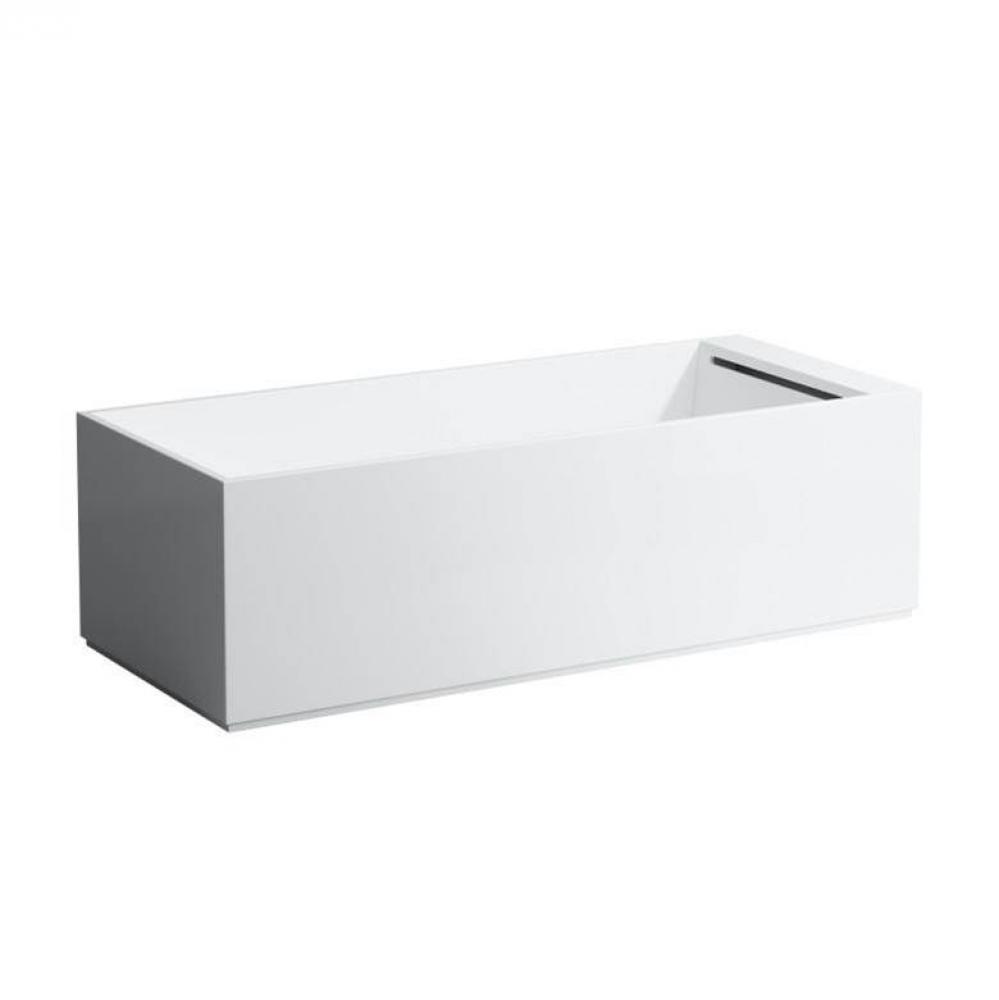 Rectangular bathtub, freestanding, 175x75 cm, with illuminated overflow slot and tap bank at feet