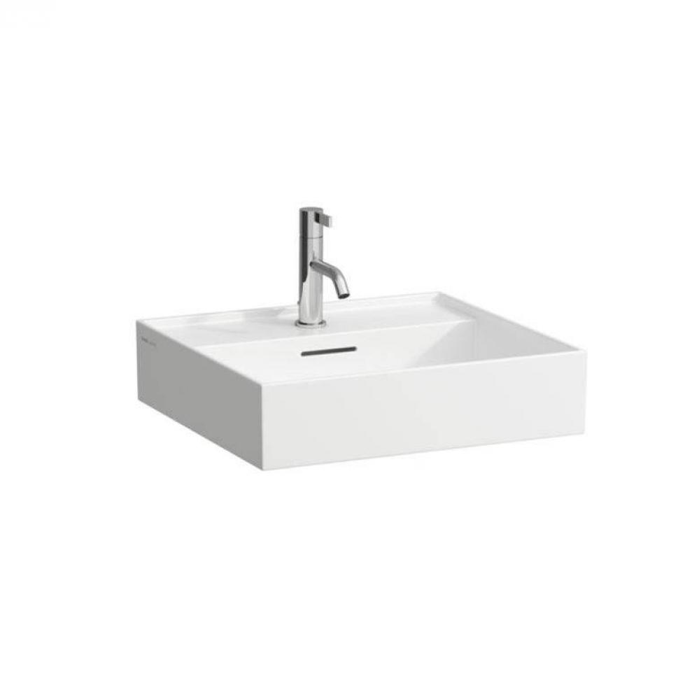 Washbasin, 500 x 460 x 120, with tap bank, with one tap hole, with overflow slot, with standard ou