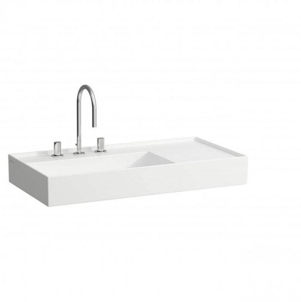 Washbasin with shelf right, 900 x 460 x 120, with tap bank and shelf right, with one tap hole in t
