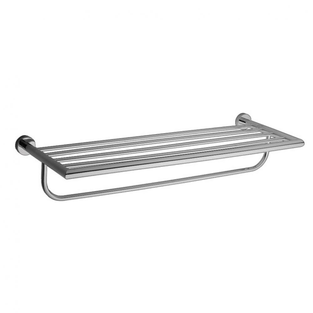 Wall-mount towel shelf with a towel bar made of chrome plated brass. W: 24 1/2'', D: 8 5