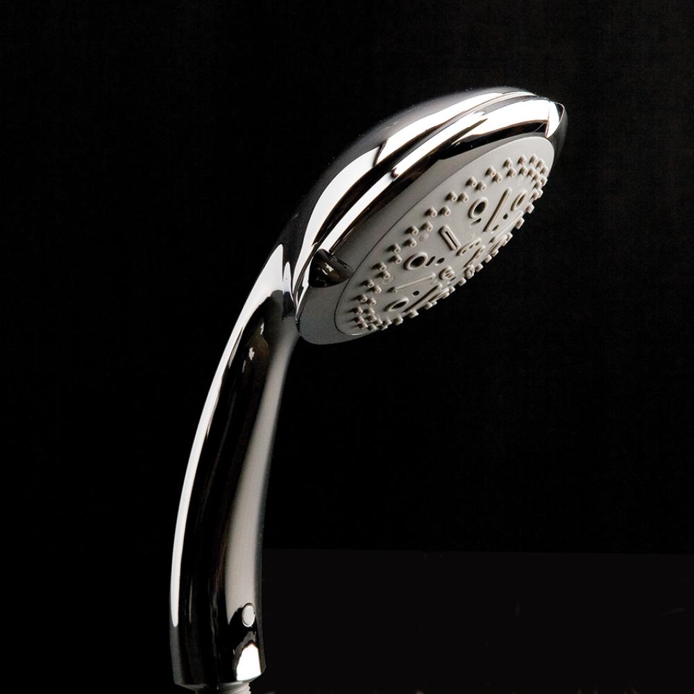Hand-held round shower head with 59'' flexible hose, four jets.