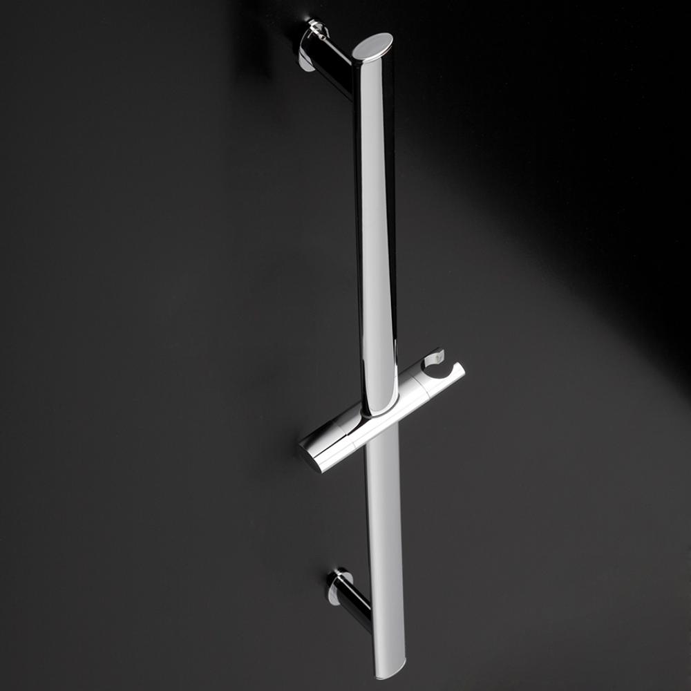 Wall-mount oval rail with hook for hand-held shower head.