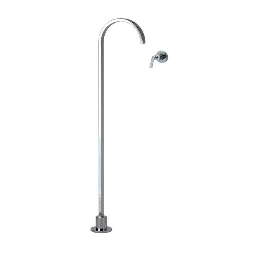 Floor-standing spout and wall-mount mixer with lever handle. Includes rough-in and trim. Water flo