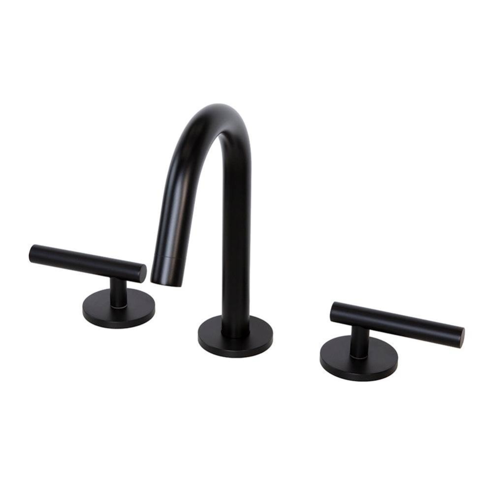 Deck Mount Three-hole Faucet with A Gooseneck Swiveling Spout, Two Lever Handles, and A Pop-up Dra