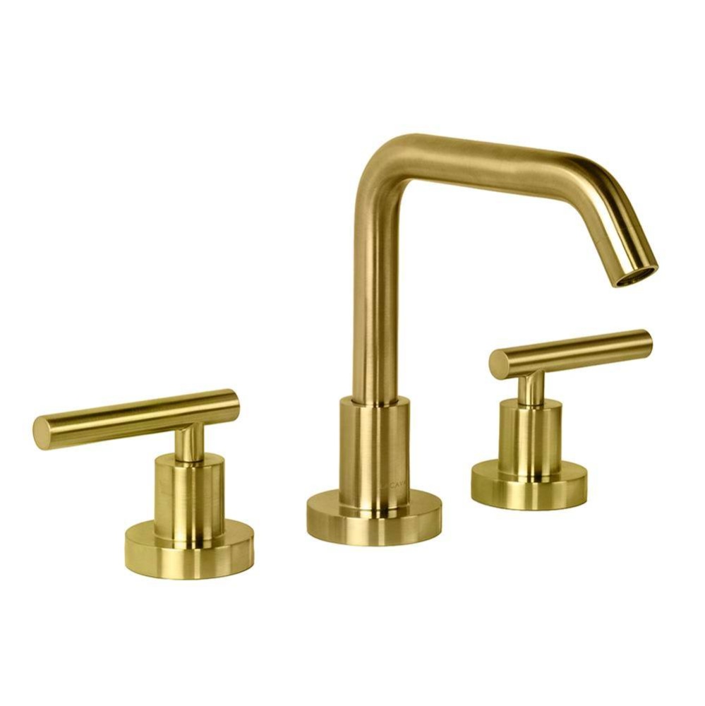 Deck Mount Three-hole Faucet with A Squared-gooseneck Swiveling Spout, Two Lever Handles, and A Po