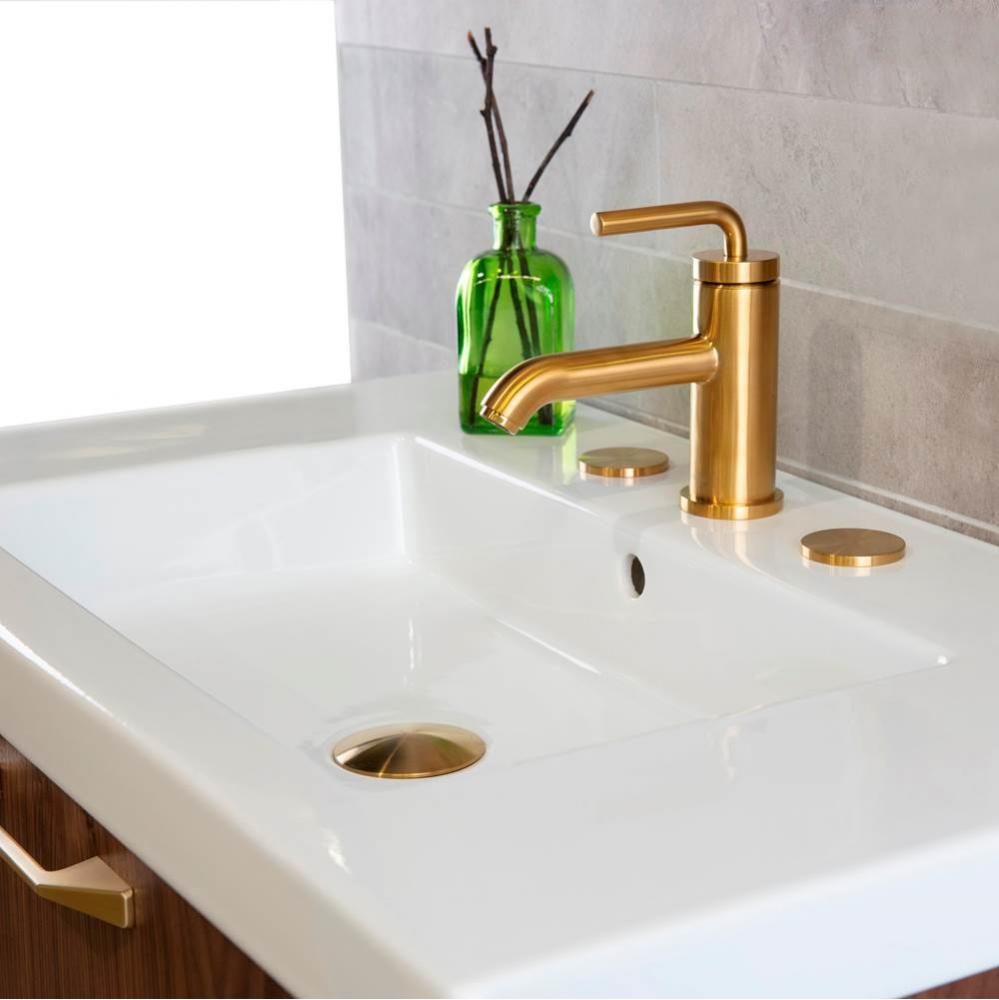 Covers extra hole drilling on your sink. Available in seven different finishes, includes mounting