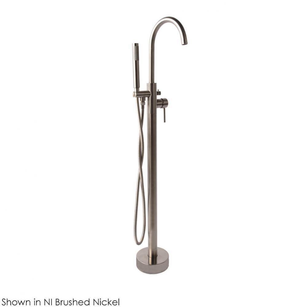 Floor-standing tub filler 37 1/4''H with one lever handle, two-way diverter, and hand-he