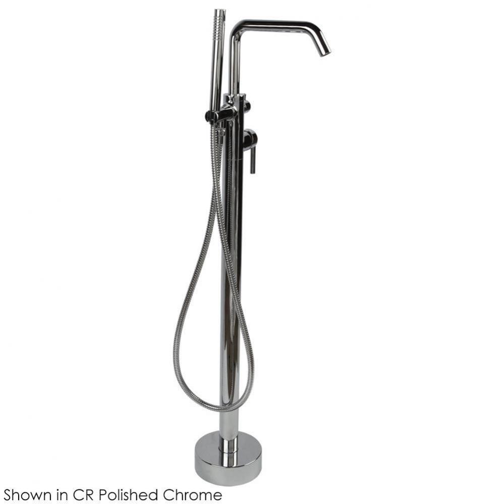Floor-standing tub filler 37 1/4''H with one curved lever handle, square spout, two-way