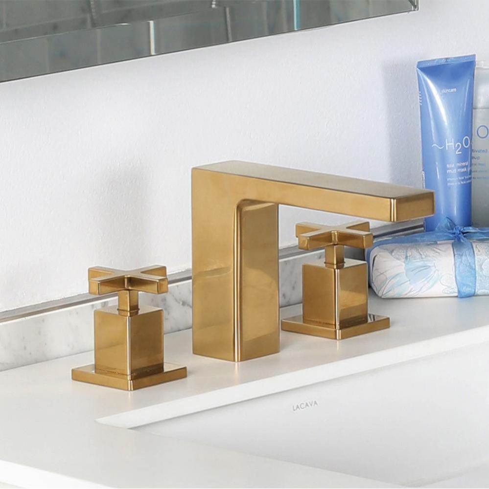 Deck Mount Three Hole Facuet with A Square Neck Spout, Two Handles, and A Pop Up, Drain Included w