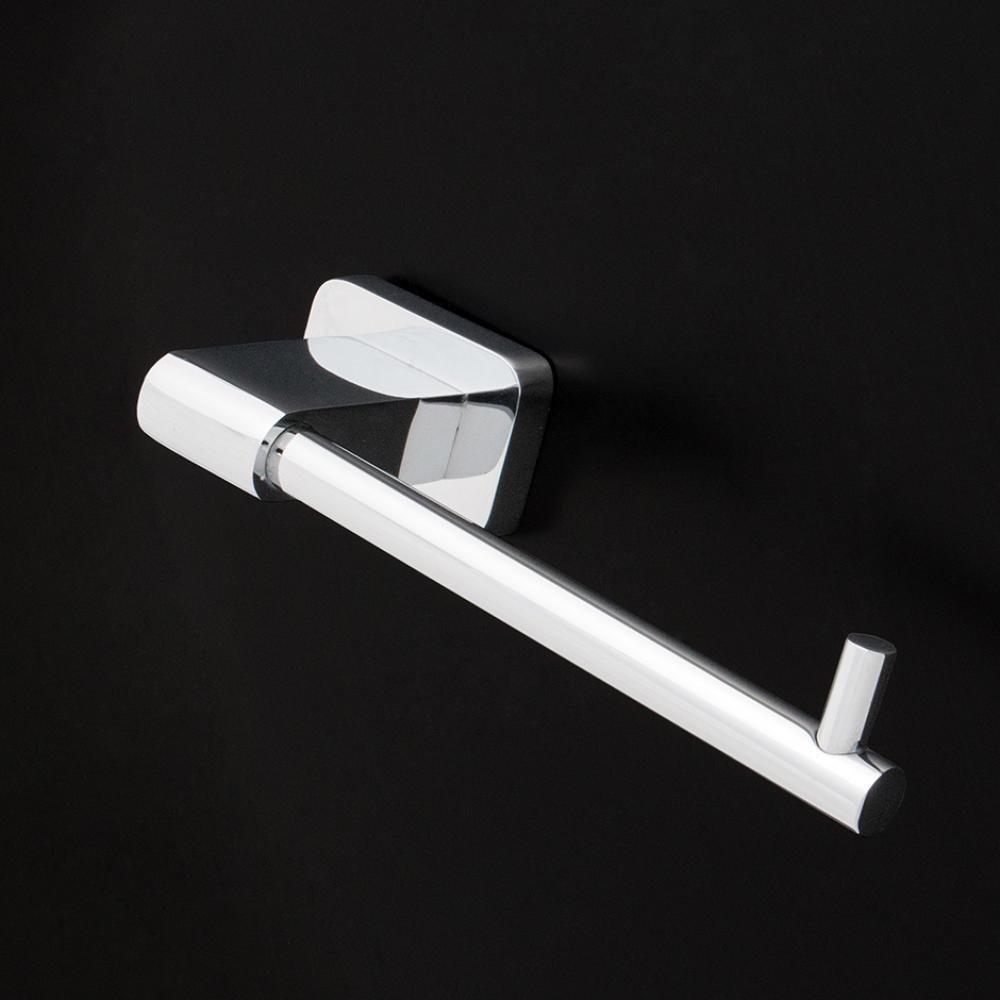 Wall mount toilet paper holder made of chrome plated brass. W: 6 3/4'', D: 2 5/8'&a