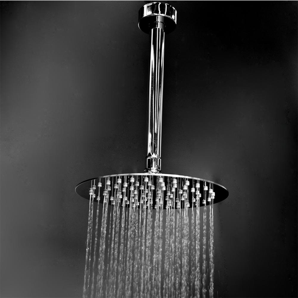 Wall mount or ceiling mount tilting round shower head with ultra thin edge and flow regulator 2.