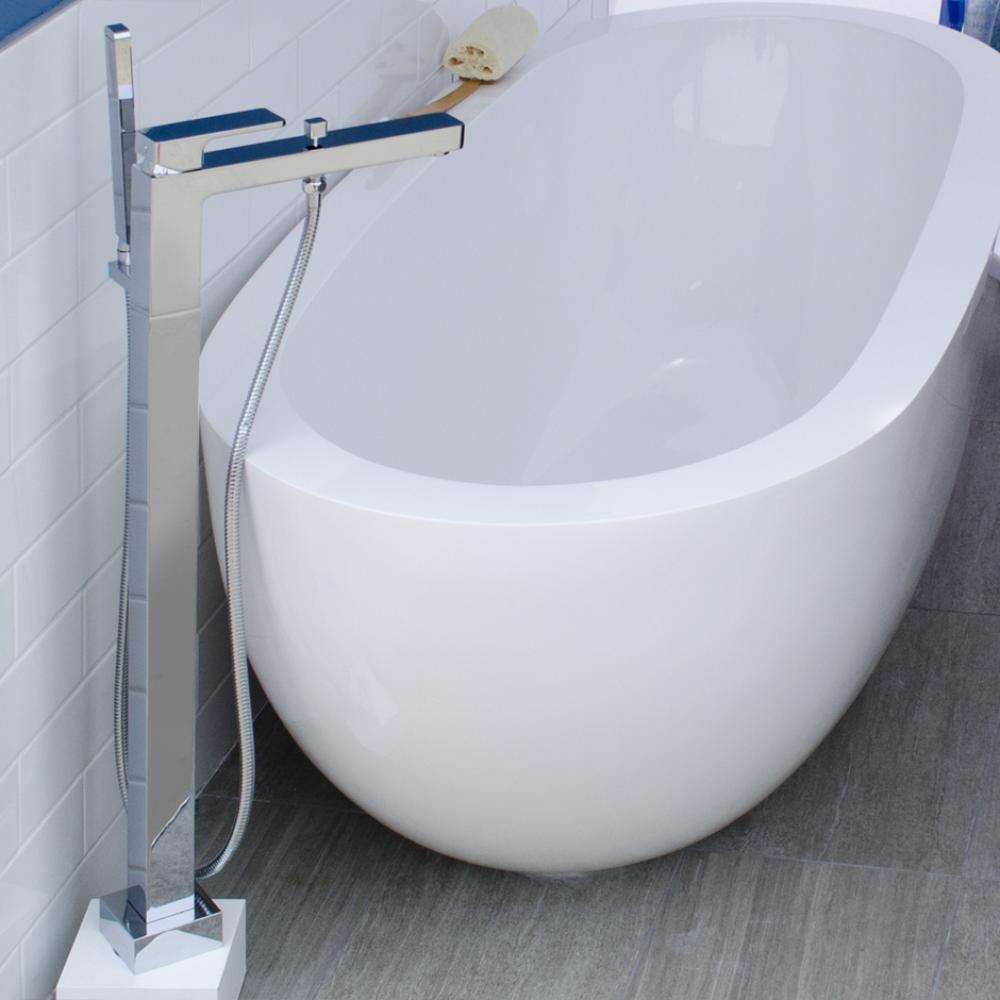 Floor standing single hole tub filler with one lever handle, two way diverter and hand held shower