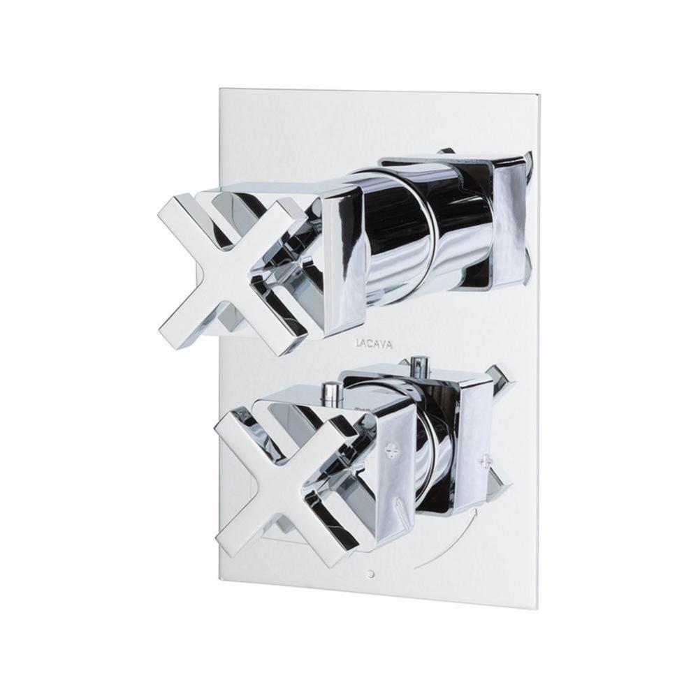 TRIM ONLY - Thermostatic Valve w/ 3 way shared diverter + OFF,  GPM 8 (60PSI) with rectangular bac