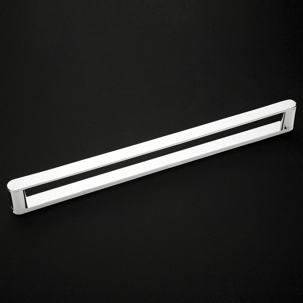 Wall-mount towel bar made of chrome plated brass.