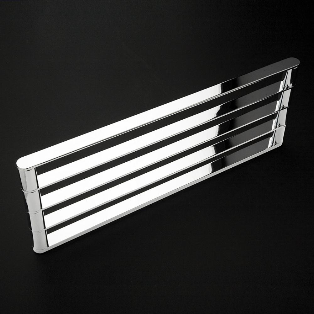 Wall-mount towel shelf made of chrome plated brass.