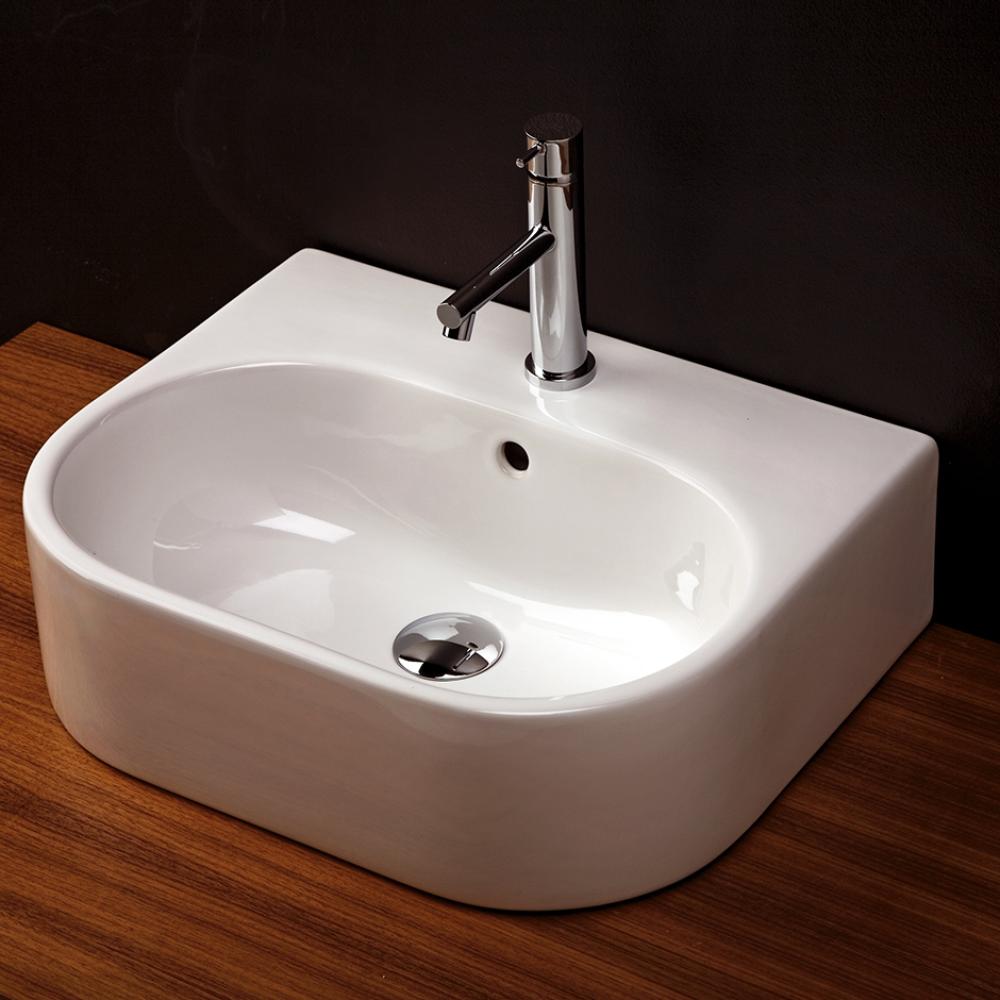 Wall-mount or above-counter porcelain Bathroom Sink with an overflow and with 01 - one faucet hole