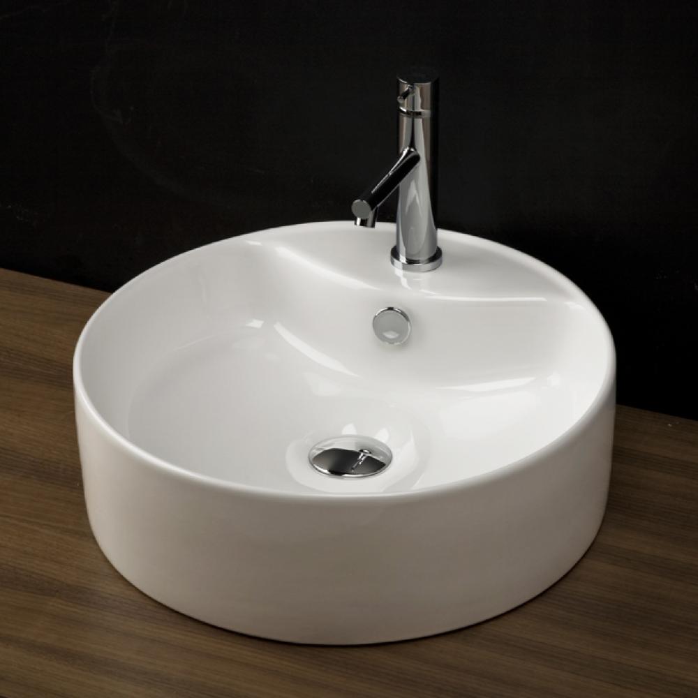 Vessel porcelain Bathroom Sink with one faucet hole and an overflow, 18 1/4''DIAM, 5 3/4