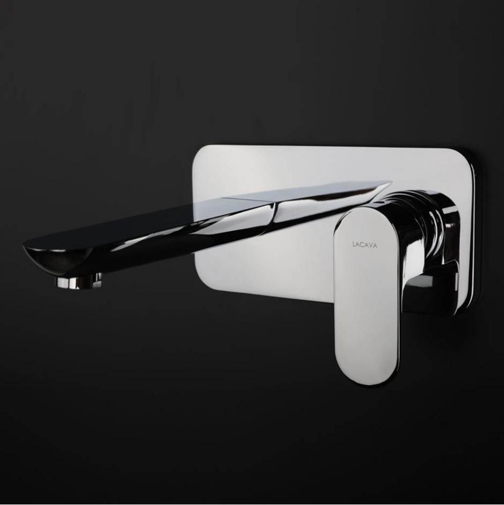 TRIM - Wall-mount two-hole faucet with one level handle and backplate.