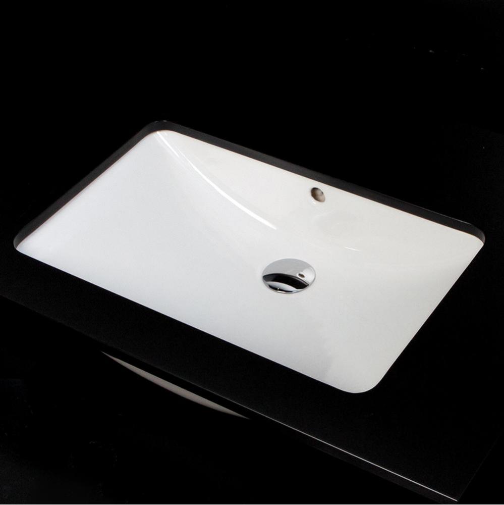 Under-counter porcelain Bathroom Sink with anoverflow. Unglazed exterior. W'' 24 1/4&apo