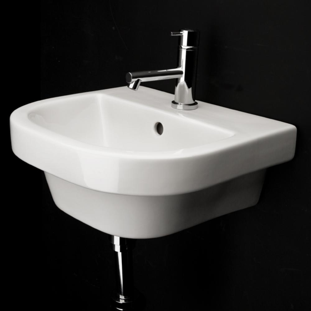 Wall-mounted or drop-in porcelain Bathroom Sink with overflow and with  01 - one faucet hole