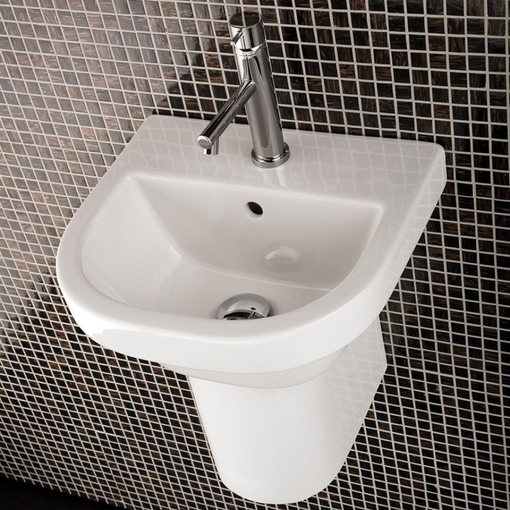 Wall-mounted or drop-in porcelain Bathroom Sink with overflow and with  01 - one faucet hole