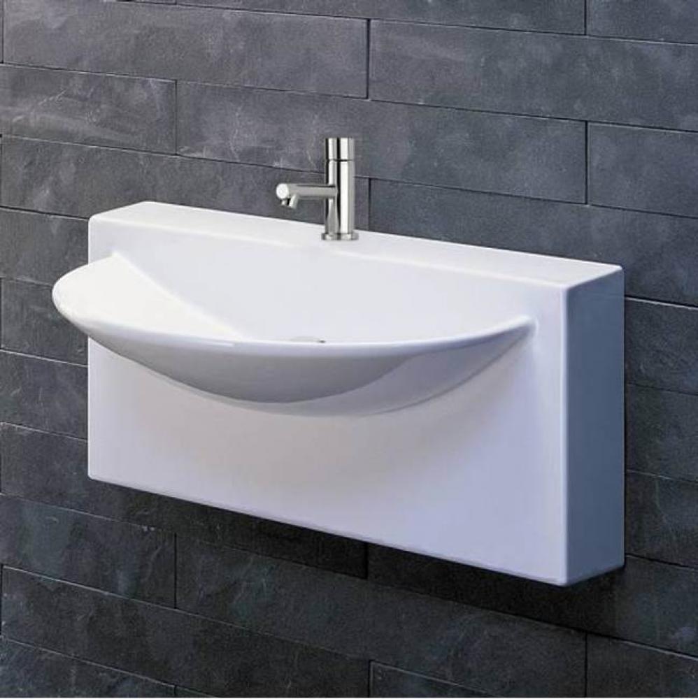 Wall-mount porcelain Bathroom Sink with one faucet hole, no overflow. Concealed drain and trap are