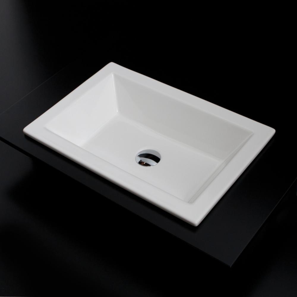 Self-rimming porcelain Bathroom Sink without an overflow. Unglazed exterior. W: 23 5/8''