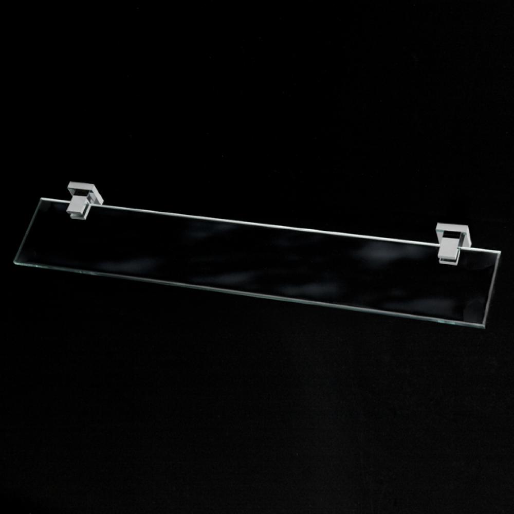 Wall-mount  clear glass shelf with chrome plated brass brackets.W: 23 5/8'' D: 4 3/4&apo