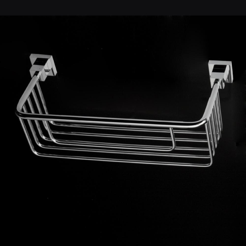 Wall-mount shower basket made of chrome plated brass. W: 16 3/4'' D: 5 5/8''