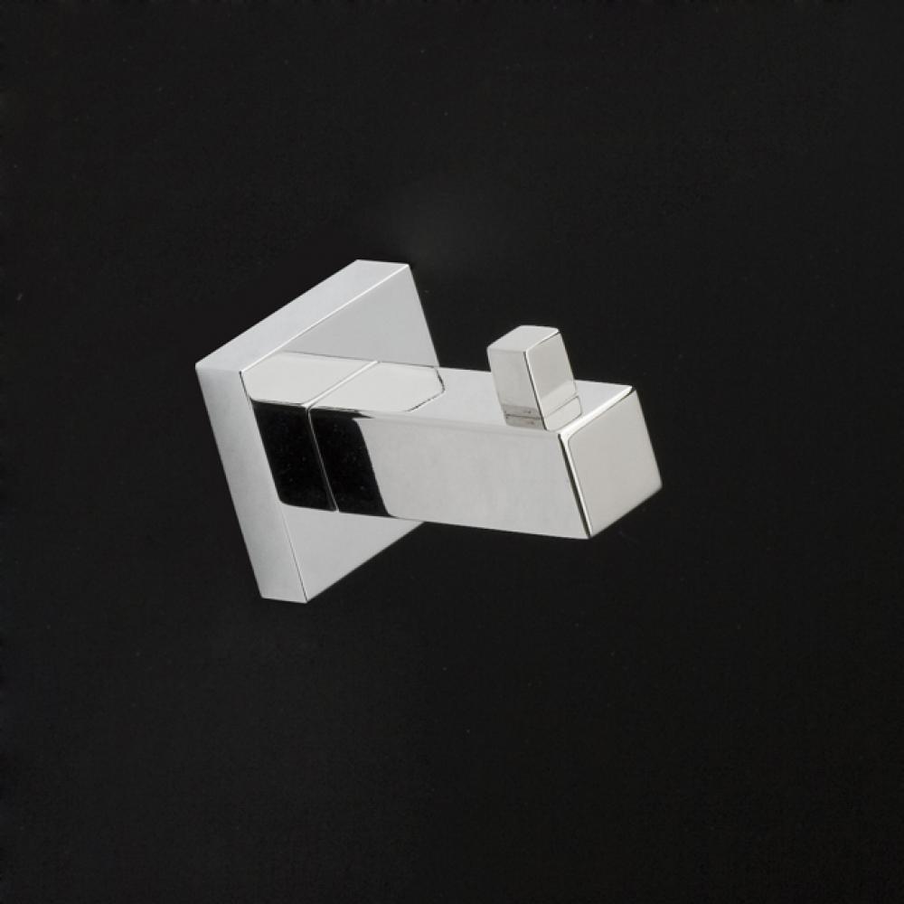 Wall-mount robe hook made of chrome plated brass.