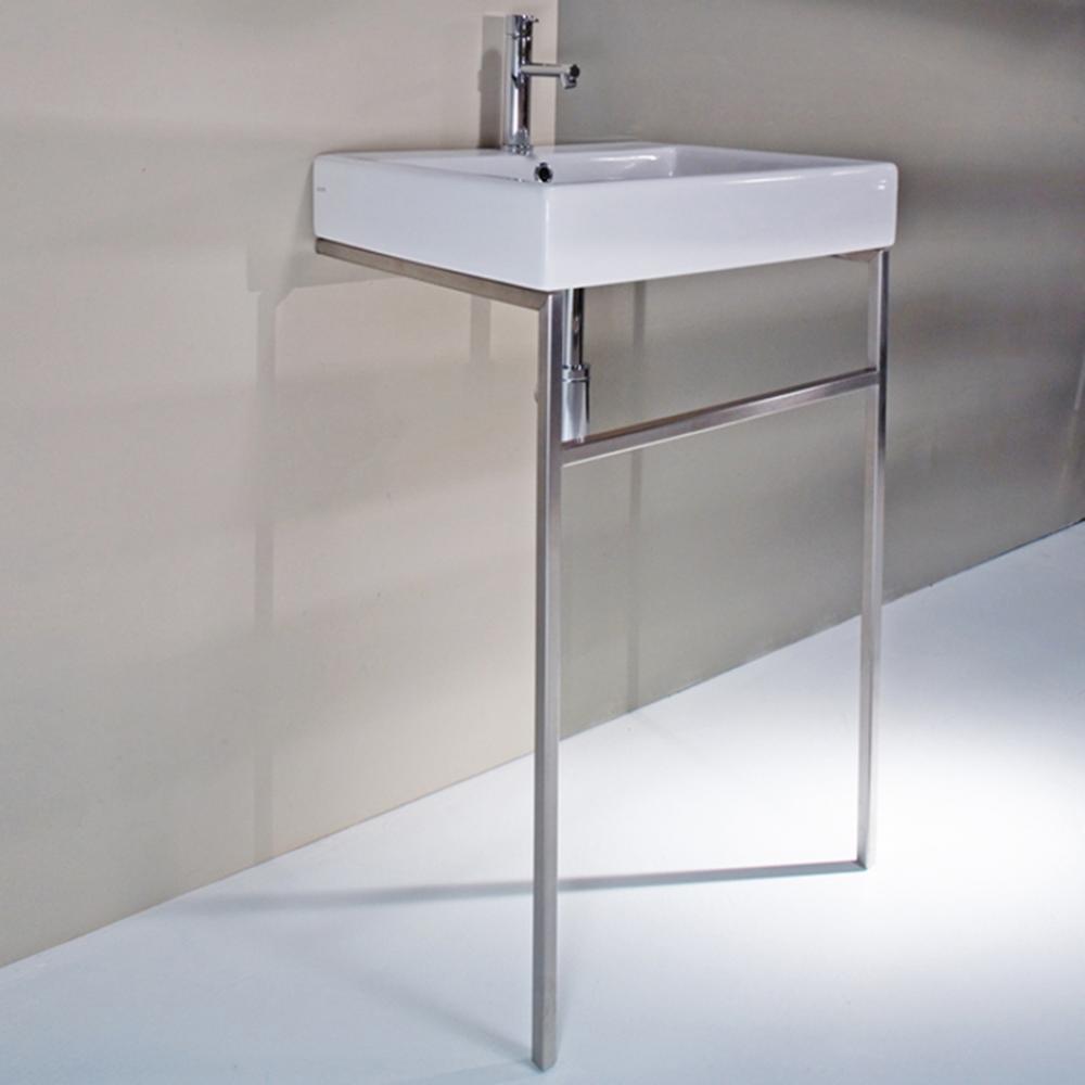 Floor-standing stainless steel console stand with a towel bar, 19''W, 17''D, 3