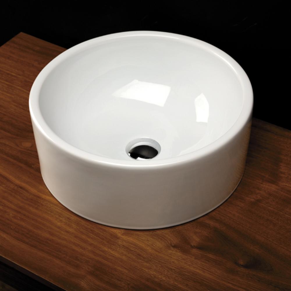 Vessel porcelain Bathroom Sink with an overflow.Glazed exterior.16 1/2''DIAM, 6 3/8&apos