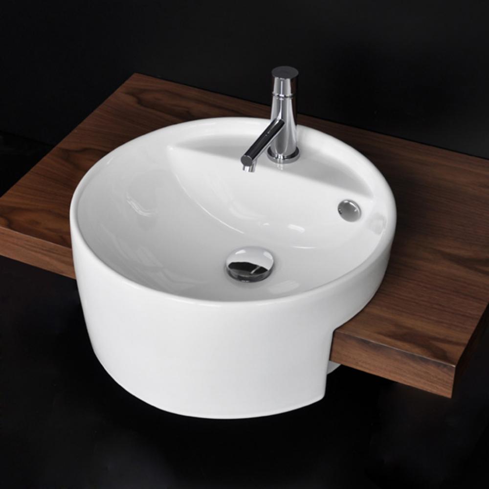 Semi-recessed porcelain Bathroom Sink with one faucet hole and overflow, 17''DIAM, 7&apo