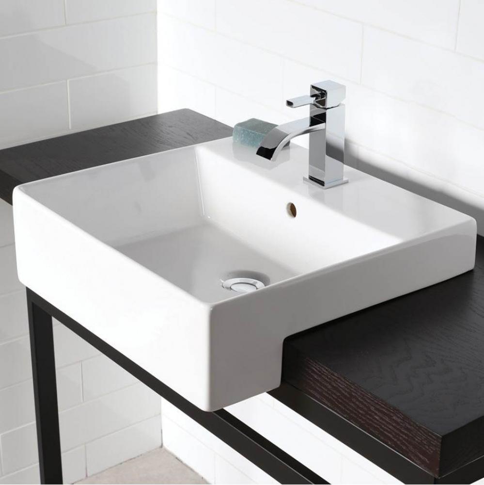 Semi-recessed porcelain Bathroom Sink with anoverflow.