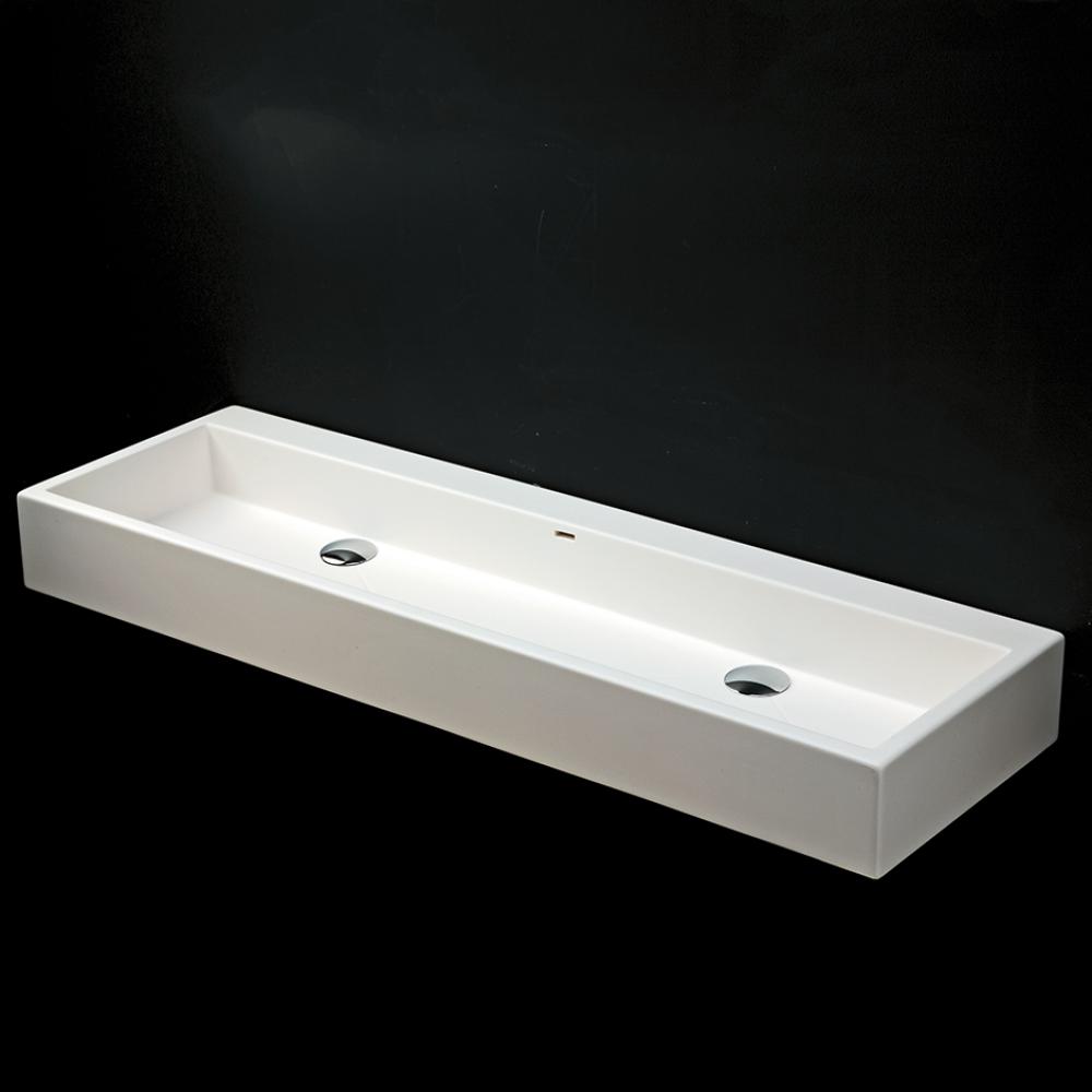 Vessel white solid surface double washbasin with overflow, finished back.