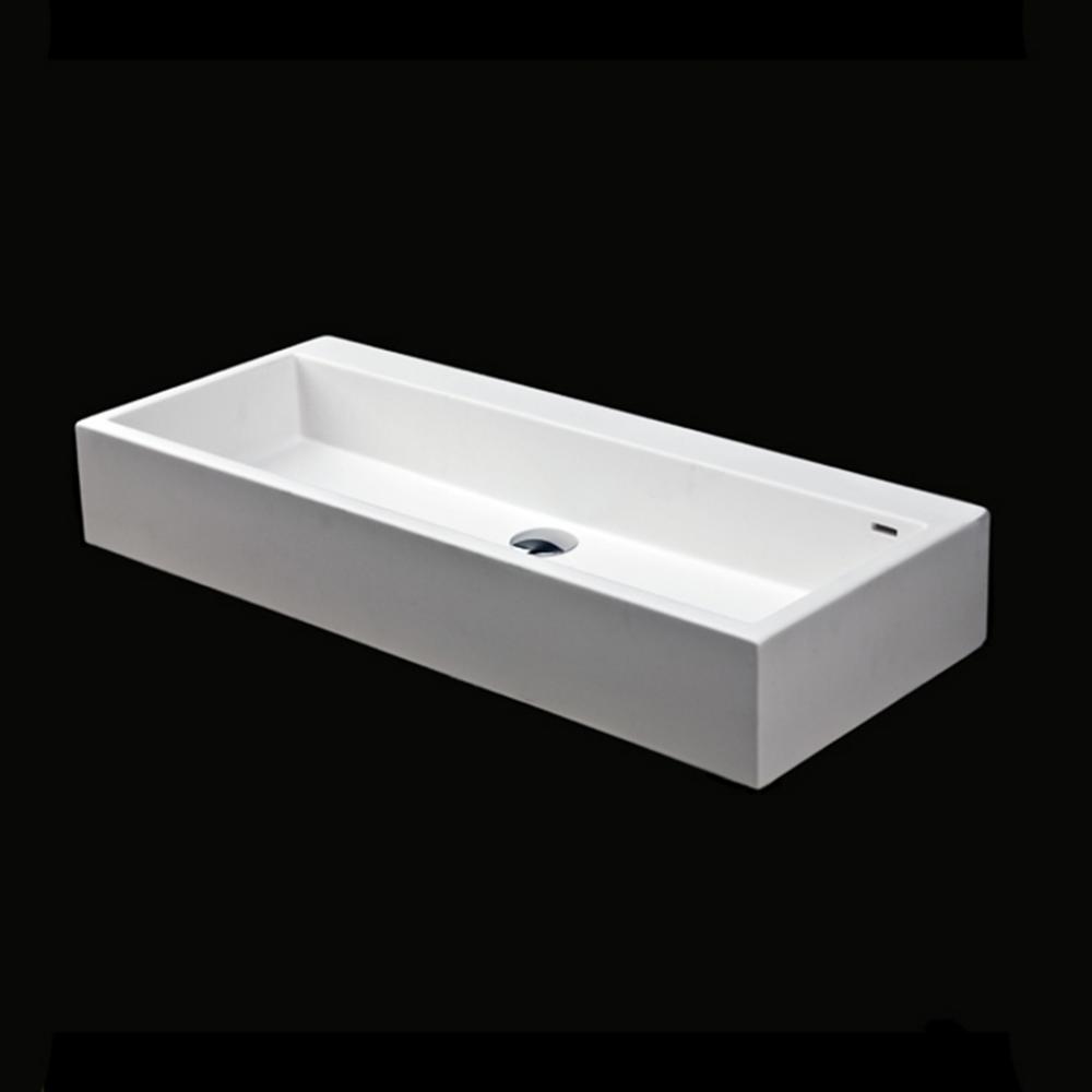 Vessel Bathroom Sink made of solid surface, with an overflow.